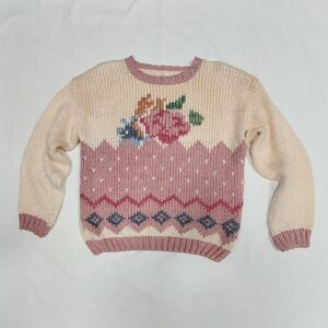 80s Chunky Knit Floral Feminine Sweater M